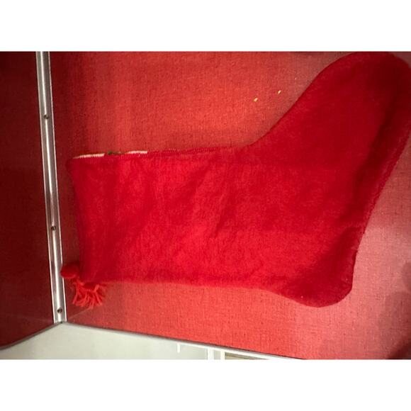 Vintage Christmas Stocking Wool Needlepoint Santa Tree Holiday Greetings - Picture 7 of 7